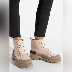 ZARA low heel lace up fabric ankle boot